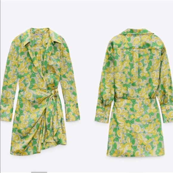 Zara Dresses & Skirts - Zara Pareo Wrap Dress w/Headband XS - Green/Yellow